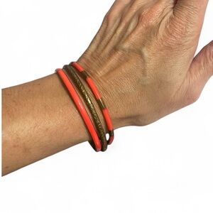 Set of Vintage Brass and Coral-Colored Bangle Bracelets